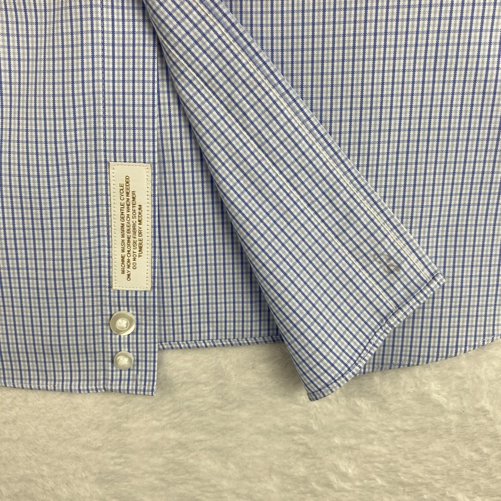 Roundtree & Yorke Gold Label Dress Shirt Mens 17-33 Blue Checks Fitted No Iron - Picture 5 of 9